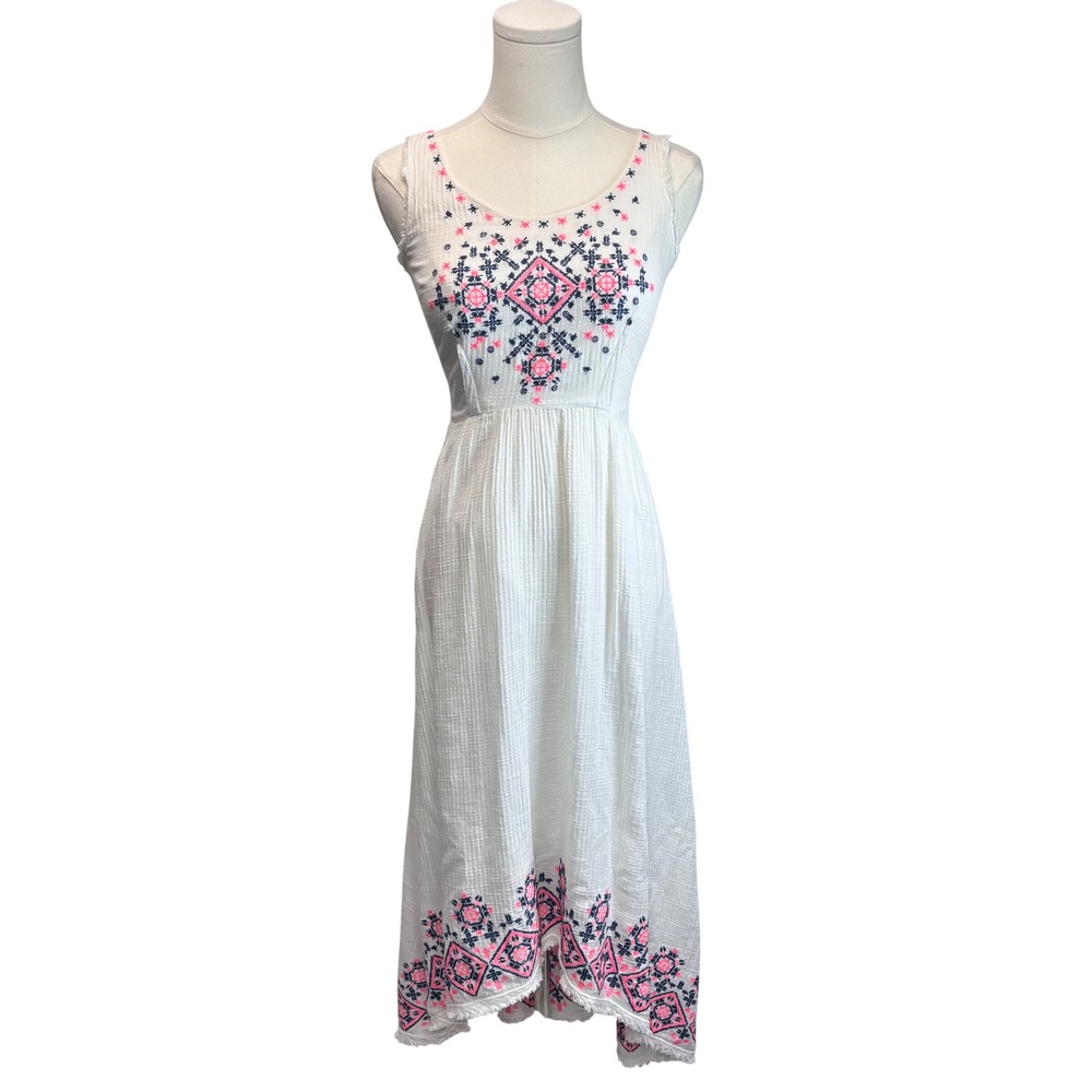 Anthropologie Holding Horses Midi Dress White Embroidered‎ Gauze Boho Western 6